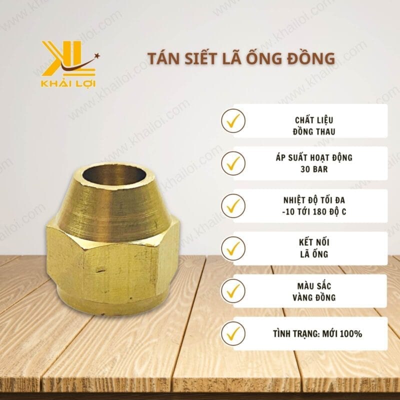 Thông số kỹ thuật "Tán siết lã ống đồng" của Vật tư công nghiệp Khải Lợi.