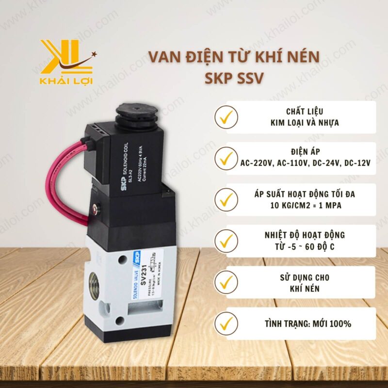 Thông số kỹ thuật van điện từ khí nén SKP SSV của Vật tư công nghiệp Khải Lợi.