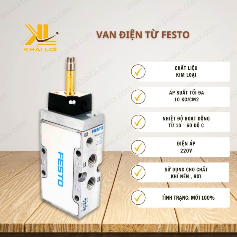Thông số kỹ thuật van điện từ FESTO MFH của Vật tư công nghiệp Khải Lợi.
