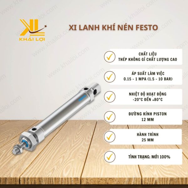 Thông số kỹ thuật xi lanh khí nén Festo của vật tư công nghiệp Khải Lợi.