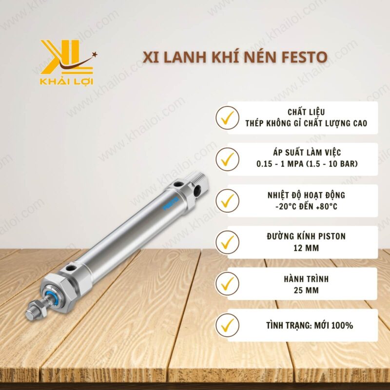 Thông số kỹ thuật xi lanh khí nén Festo của vật tư công nghiệp Khải Lợi.