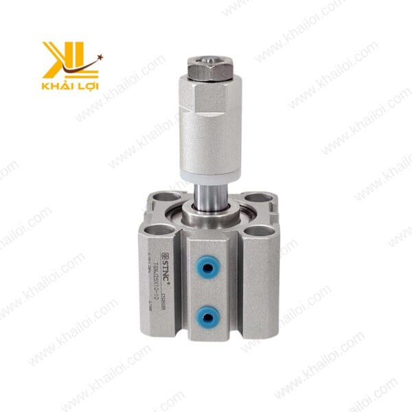 Góc chụp ngang của Xi lanh Compact Hai Đầu STNC TGND TGNJ, làm nổi bật cấu trúc nhỏ gọn và chắc chắn.