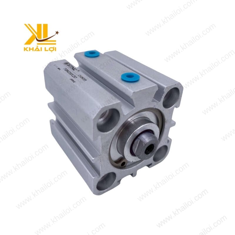 Hình ảnh xi lanh khí nén compact STNC TGN lắp đặt trong hệ thống khí nén công nghiệp.