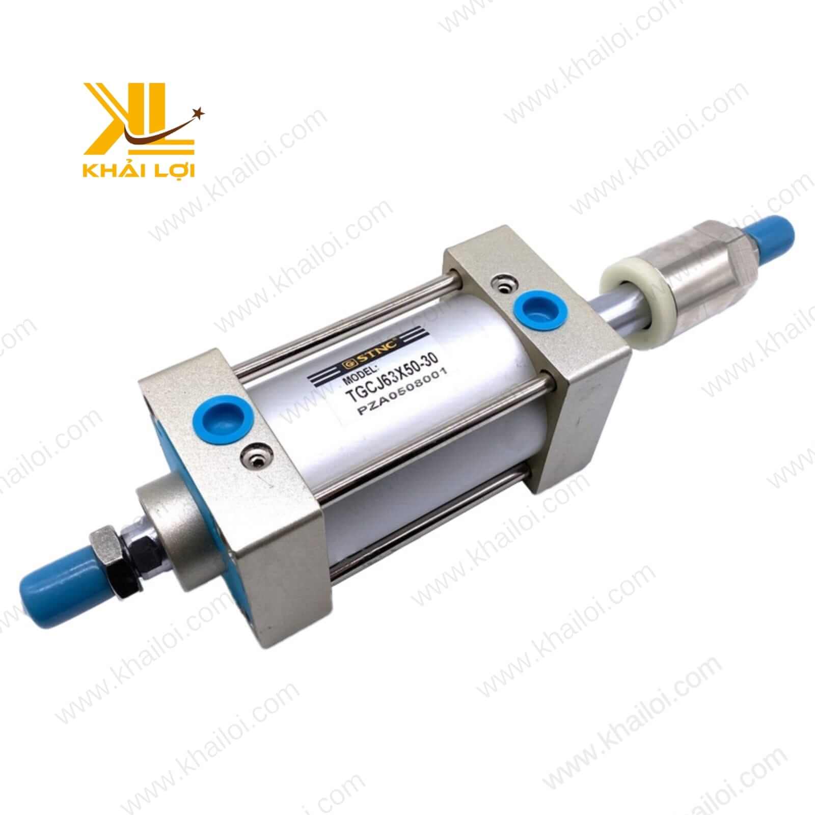 Ảnh chụp cận cảnh thanh đẩy của xi lanh khí nén hai đầu STNC TGCD TGCJ, đảm bảo khả năng truyền động mượt mà.