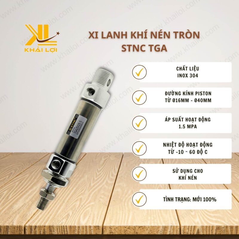 Thông số kỹ thuật: Xi Lanh Tròn INOX TGA STNC của Vật Tư Công Nghiệp Khải Lợi.