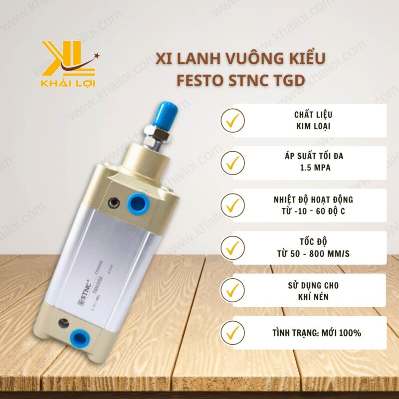 Thông số kỹ thuật xi lanh vuông kiểu FESTO STNC TGD của Vật tư công nghiệp Khải Lợi.