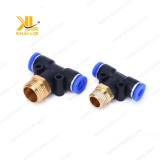 Chữ Tê 2 Đầu Ghim Ống Ren Ngoài Bên Giữa PB – phụ kiện khí nén bền bỉ, lắp đặt nhanh chóng.