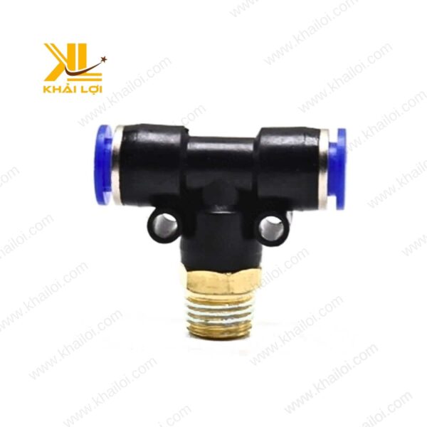 Đầu nối khí nén chữ Tê 2 Đầu Ghim Ống Ren Ngoài Bên Giữa PB chất lượng cao, chịu áp lực tốt.
