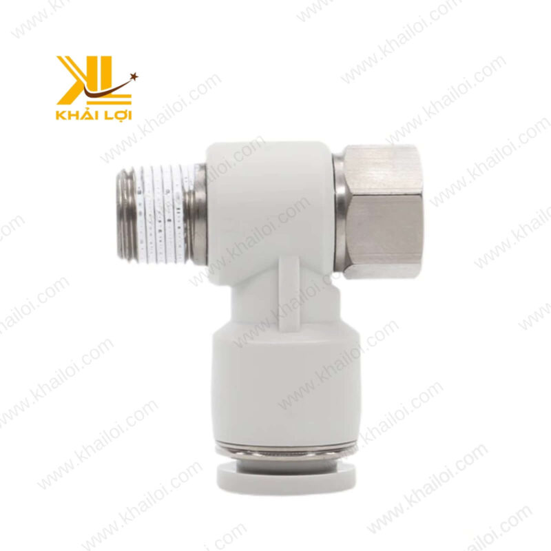 Hình ảnh cận cảnh co nối khí nén AIRTAC PHF bằng nhựa và đồng thau.