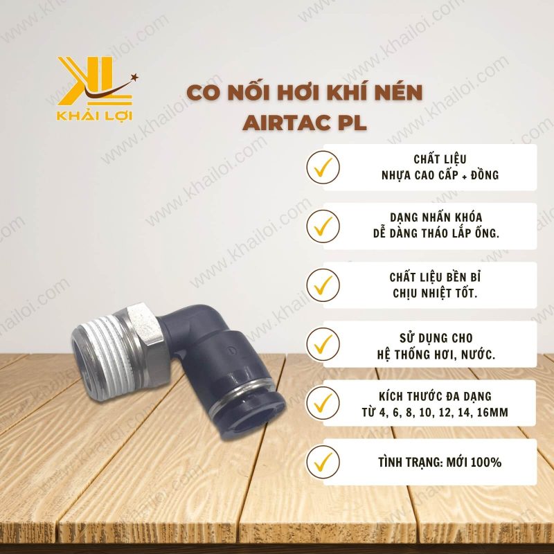 Thông số kỹ thuật Co Nối Hơi Khí Nén AIRTAC PL của Vật tư công nghiệp Khải Lợi