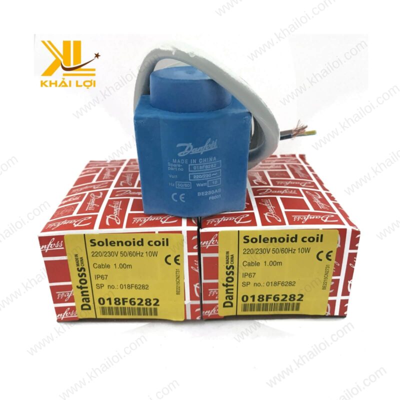 Coil van điện từ Danfoss với lớp vỏ kim loại chắc chắn.