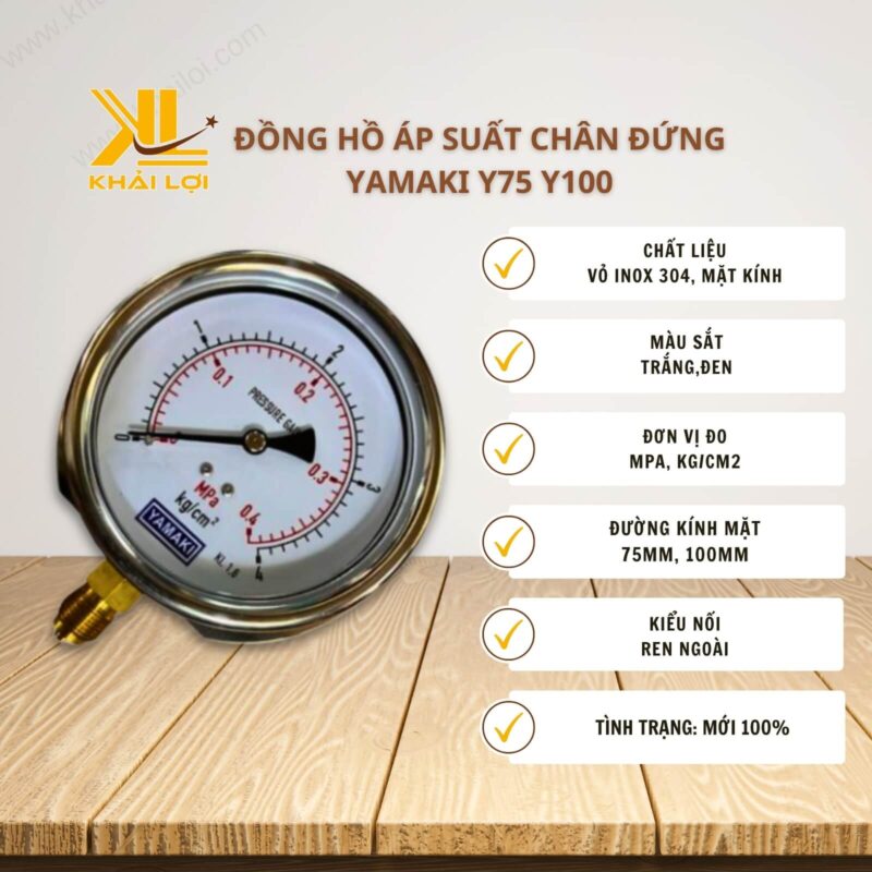 Thông số kỹ thuật Đồng Hồ Áp Suất Yamaki Chân Đứng Có Vành Vỏ Inox của Vật tư công nghiệp Khải Lợi.