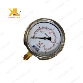 Đồng hồ áp suất Yamaki chân đứng với vỏ inox 304, chống ăn mòn tốt.