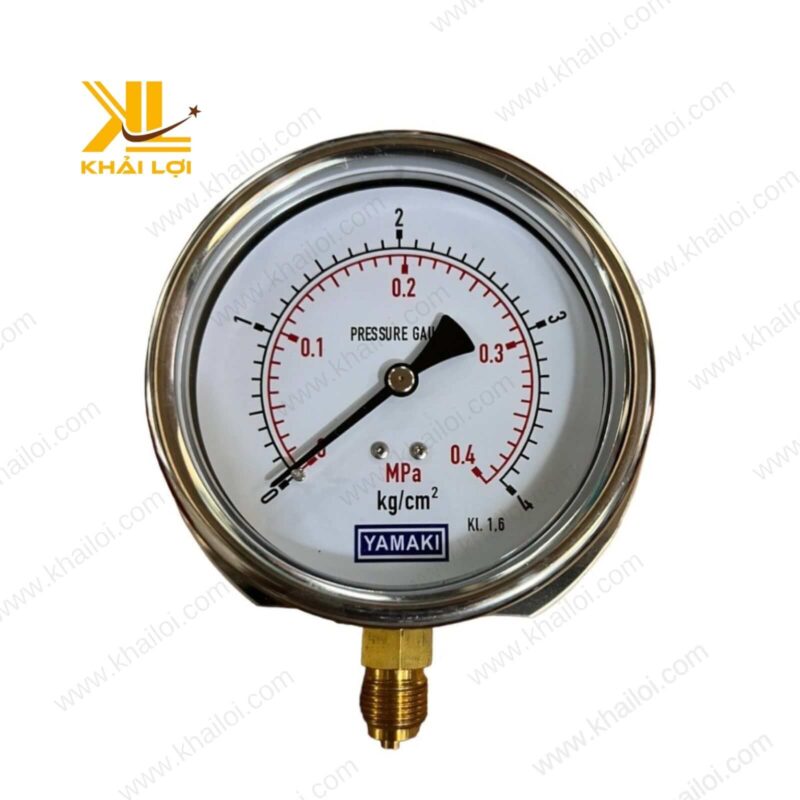 Cận cảnh mặt đồng hồ áp suất Yamaki với các chỉ số rõ ràng, dễ đọc.