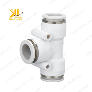 Đầu nối chữ T khí nén JPE với chất liệu nhựa bền bỉ, chịu nhiệt tốt.