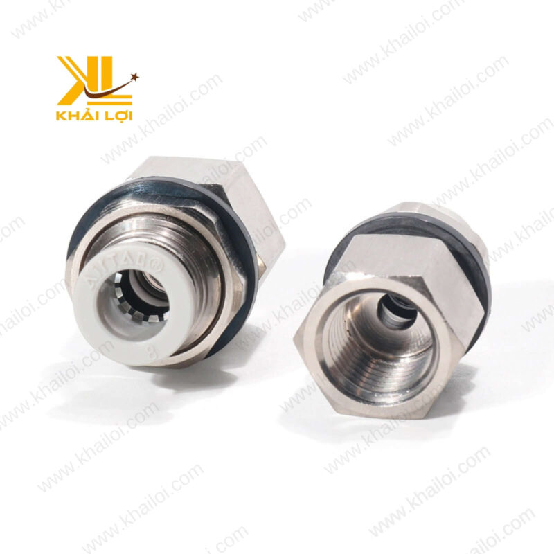 Cận cảnh khớp nối hơi AIRTAC PMF chất liệu đồng thau chống rỉ sét.