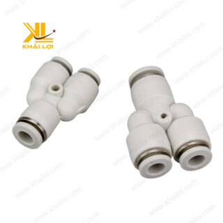 Cận cảnh Chữ Y nối ống khí nén JPY của Vật tư công nghiệp Khải Lợi với thiết kế nhấn khóa tiện lợi.