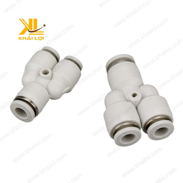 Cận cảnh Chữ Y nối ống khí nén JPY của Vật tư công nghiệp Khải Lợi với thiết kế nhấn khóa tiện lợi.