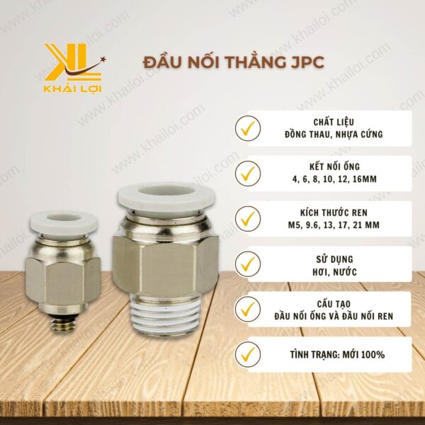 Thông số kỹ thuật đầu nối thẳng JPC của Vật tư công nghiệp Khải Lợi.