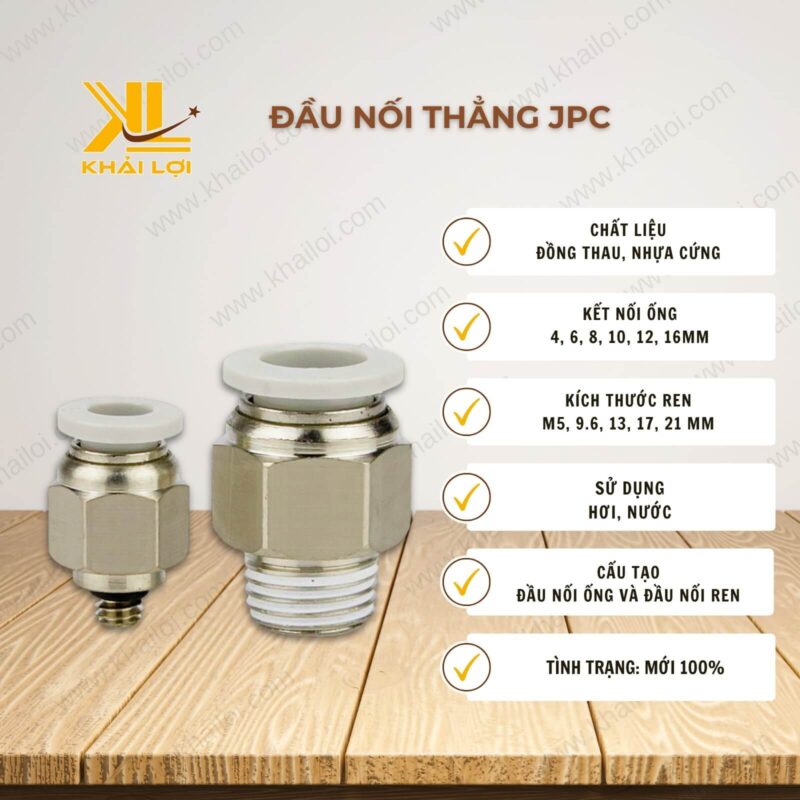 Thông số kỹ thuật Đầu nối khí nén ren ngoài JPC của Vật tư công nghiệp Khải Lợi.