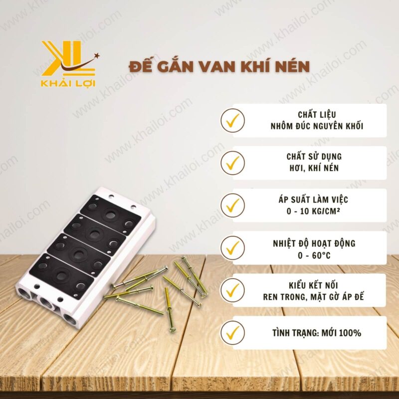 Thông số kỹ thuật Đế Gắn Van Khí Nén của vật tư công nghiệp Khải Lợi