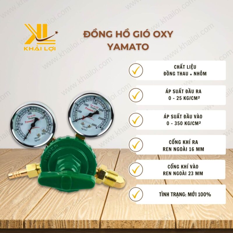 Thông số kỹ thuật Đồng Hồ Gió Oxy YAMATO của Vật tư công nghiệp Khải Lợi