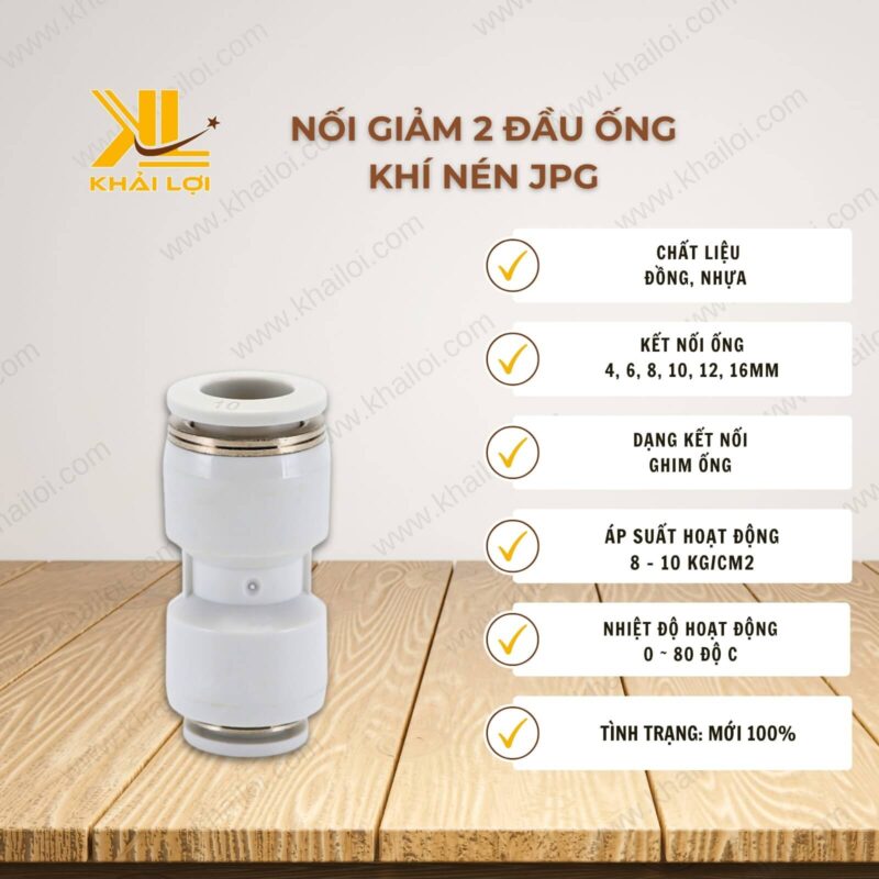 Thông số kỹ thuật nối giảm 2 đầu ống khí nén JPG của Vật tư công nghiệp Khải Lợi.
