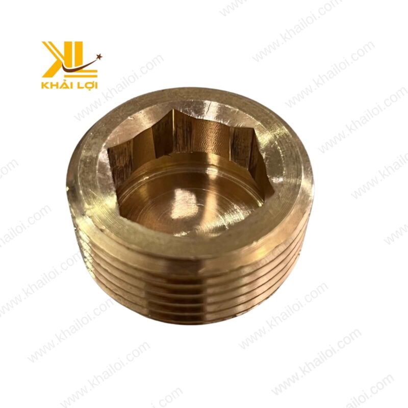 Hình ảnh ốc bít thau ren lục giác với ren ngoài chi tiết sắc nét của Khải Lợi.