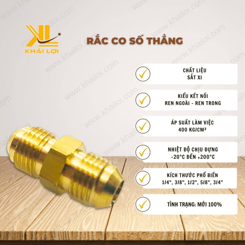 Thông số kỹ thuật Rắc co số thẳng của Vật tư công nghiệp Khải Lợi.