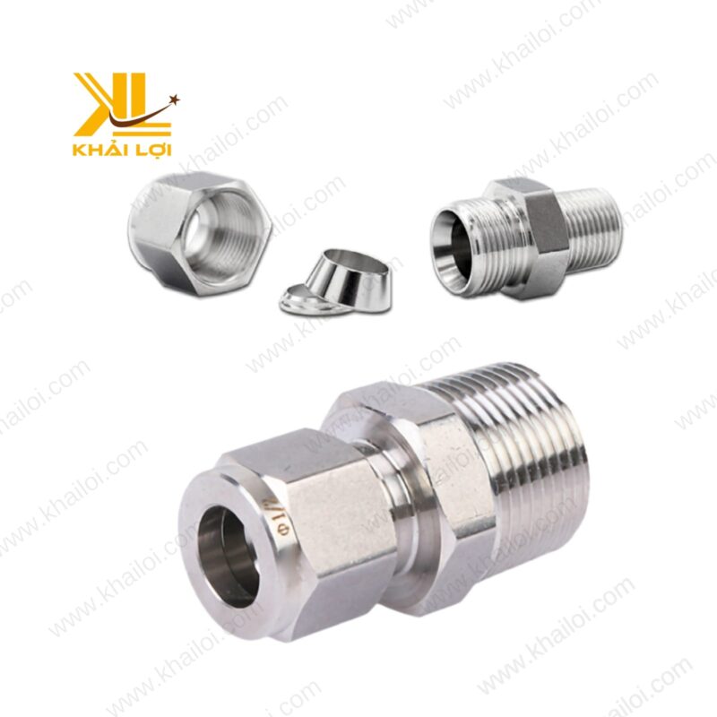 Bộ đầu nối Ren Ngoài Siết Hạt Bắp Inox IHBC hai chi tiết đến từ Vật tư công nghiệp Khải Lợi.