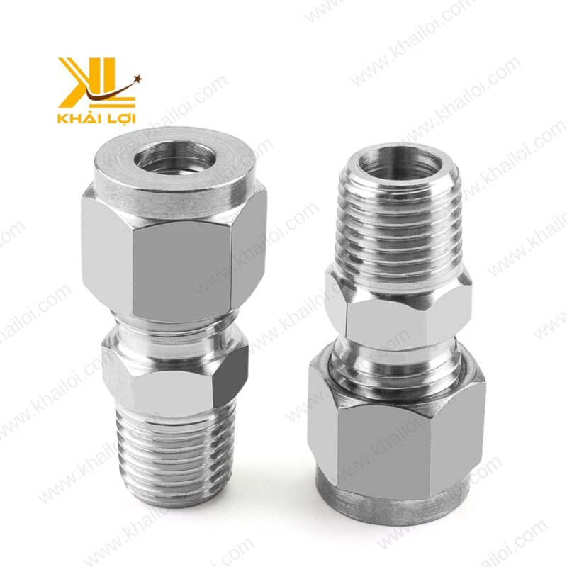 Cặp đầu nối Ren Ngoài Siết Hạt Bắp Inox IHBC dùng trong hệ thống công nghiệp.
