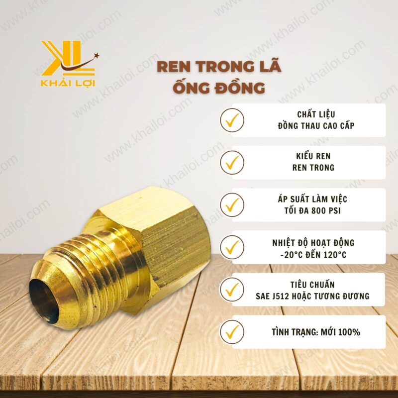 Thông số kỹ thuật Ren Trong Lã Ống Đồng của vật tư công nghiệp Khải Lợi.