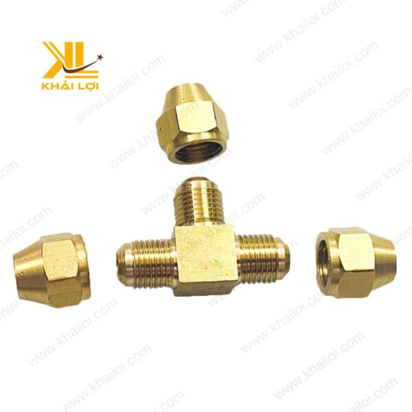 Bộ tê ba đầu đồng thau lắp với ống đồng có vòng siết, phân phối bởi Khải Lợi.