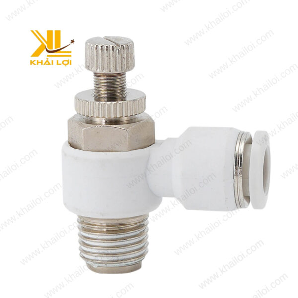 Cận cảnh tiết lưu khí nén ren ngoài JESL do Vật tư công nghiệp Khải Lợi cung cấp.