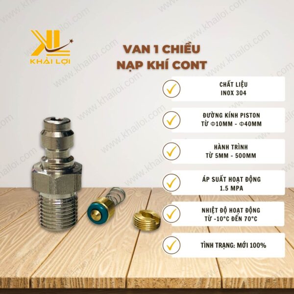 Thông số kỹ thuật "Van 1 chiều nạp khí nén" của vật tư công nghiệp Khải Lợi