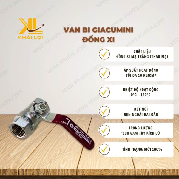 Thông số kỹ thuật Van bi đồng Giacomini của vật tư công nghiệp Khải Lợi