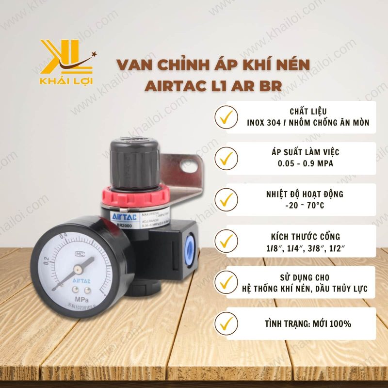 Thông số kỹ thuật van chỉnh áp khí nén AIRTAC BR của vật tư công nghiệp Khải Lợi.