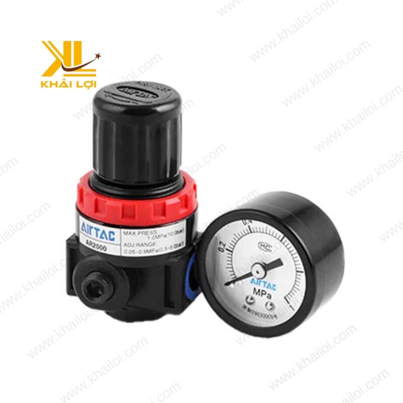 Mặt trước của van chỉnh áp khí nén AIRTAC BR có đồng hồ đo áp suất.