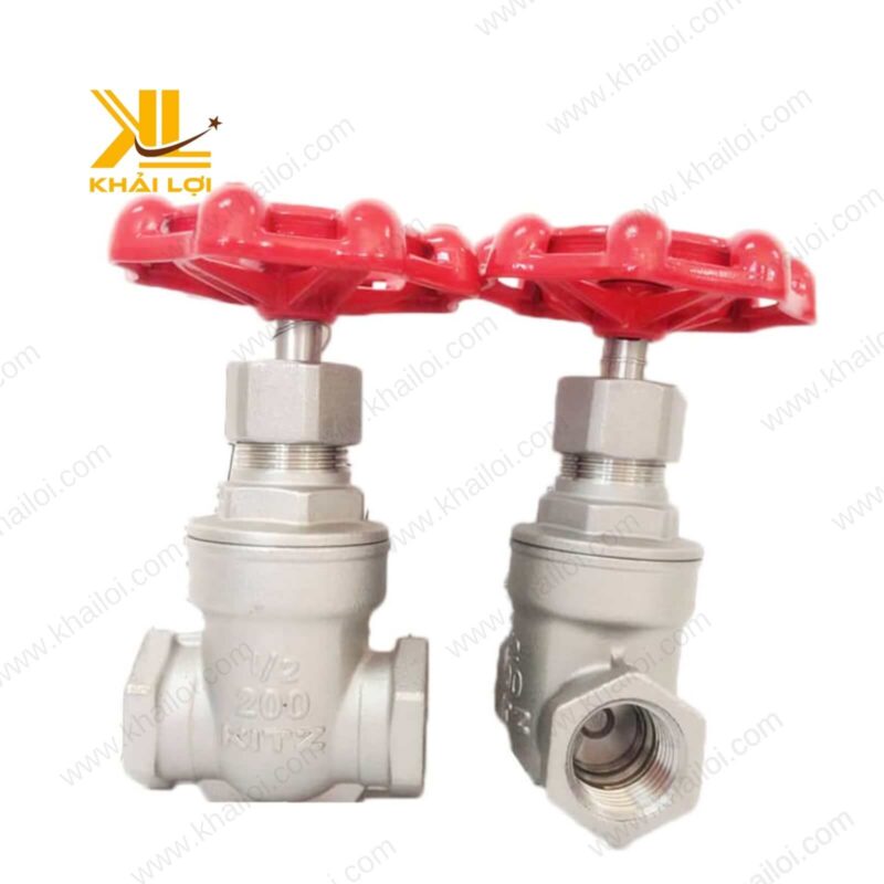 Cận cảnh cấu tạo trục và tay vặn của Van Cửa Inox 304 Khải Lợi.