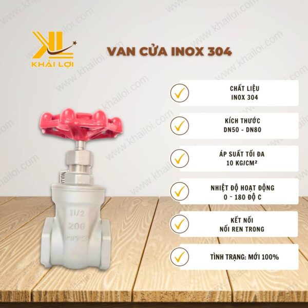 Thông số kỹ thuật "Van cửa tay vặn inox" của vật tư công nghiệp Khải Lợi.
