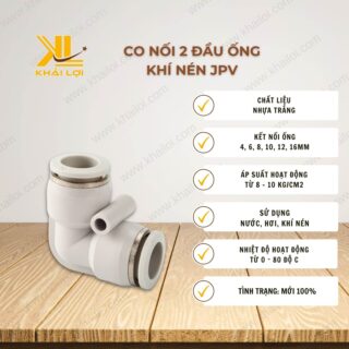 Thông số kỹ thuật co nối 2 đầu ống khí nén JPV của Vật tư công nghiệp Khải Lợi.