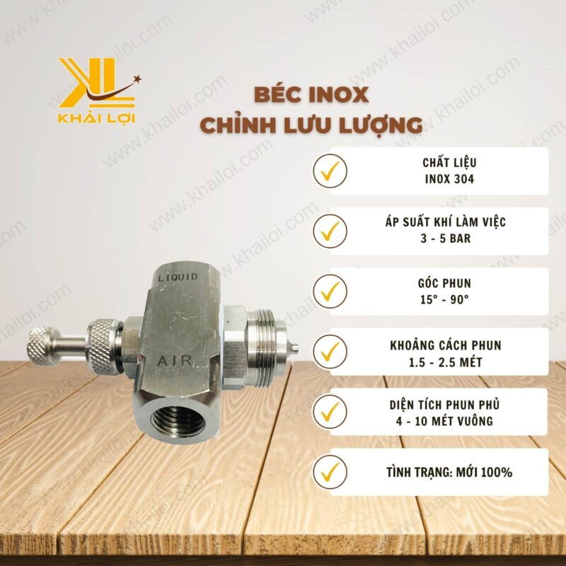 Thông số kỹ thuật "Béc inox chỉnh lưu lượng" của vật tư công nghiệp Khải Lợi.