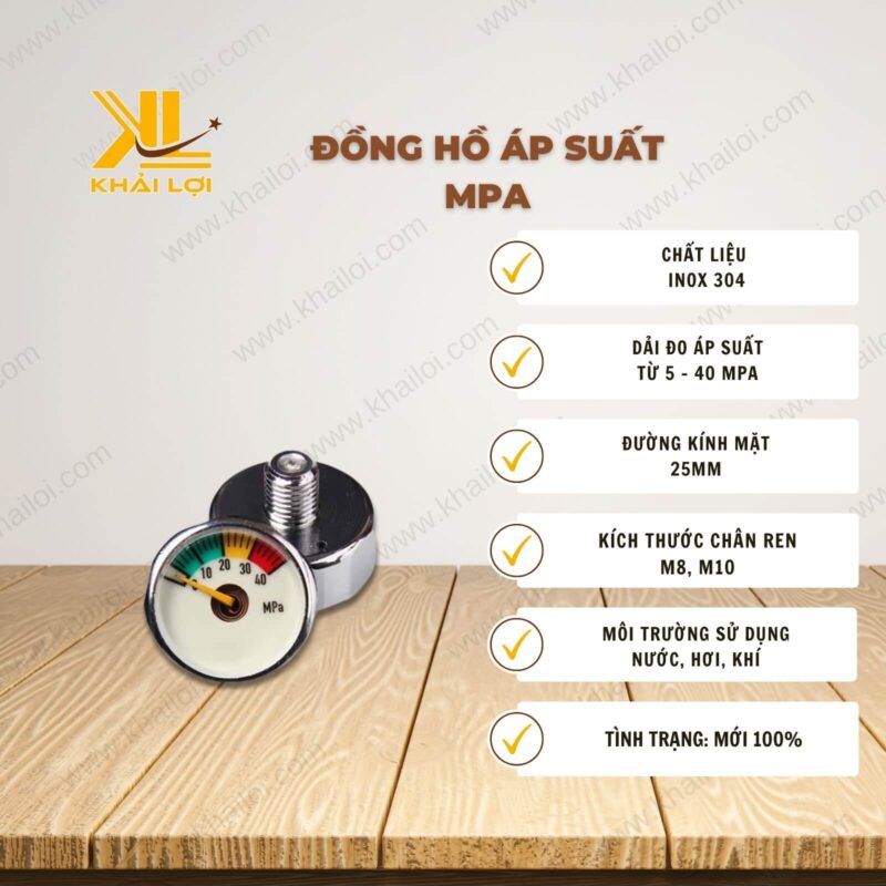 Thông số kỹ thuật Đồng hồ áp suất MPA mặt 25mm của vật tư công nghiệp Khải Lợi