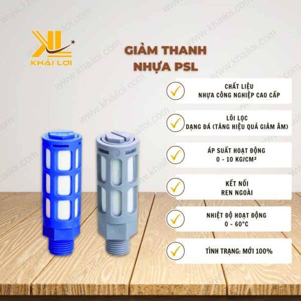 Thông số kỹ thuật giảm thanh khí nén PSL của Vật tư công nghiệp Khải Lợi.