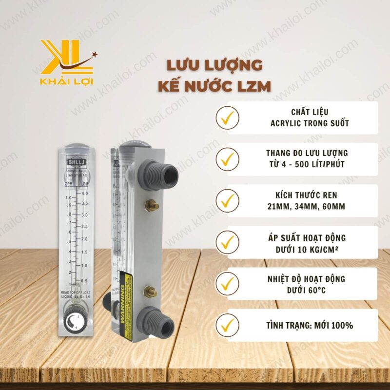 Thông số kỹ thuật "Lưu lượng kế nước LZM" của vật tư công nghiệp Khải Lợi.