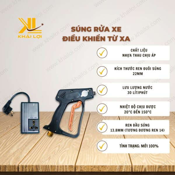 Thông số kỹ thuật súng rửa xe tự ngắt máy của Vật tư công nghiệp Khải Lợi.