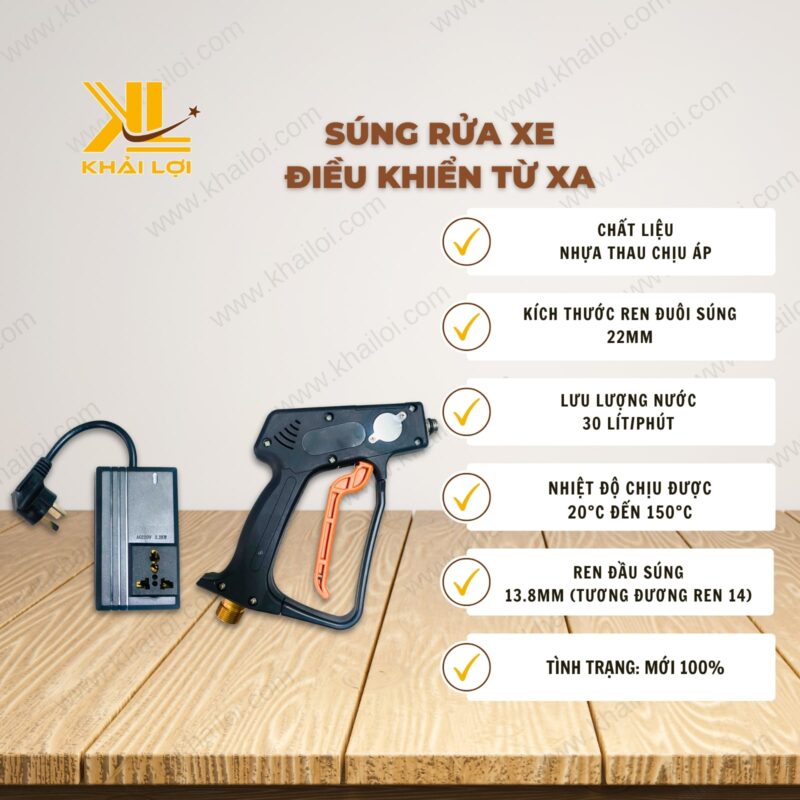 Thông số kỹ thuật súng rửa xe tự ngắt máy của Vật tư công nghiệp Khải Lợi.