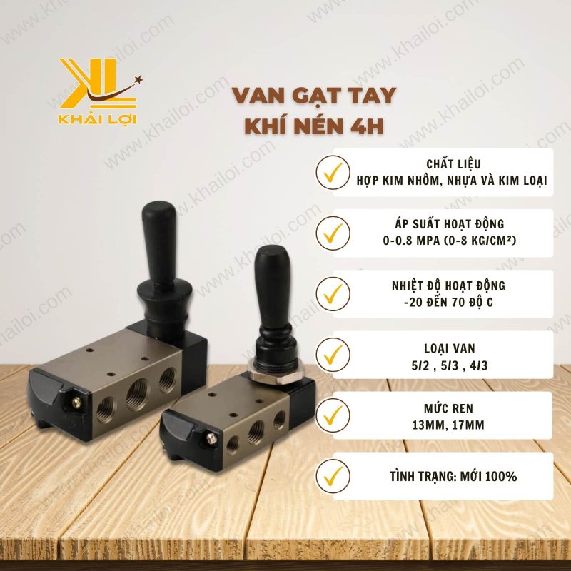 Thông số kỹ thuật Van Gạt Tay Khí Nén 4H của Vật Tư Công Nghiệp Khải Lợi.