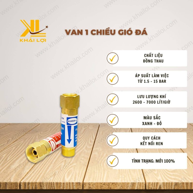 Thông số kỹ thuật "Van 1 chiều gió đá" của Vật tư công nghiệp Khải Lợi