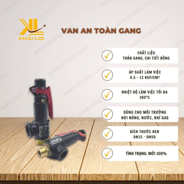 Thông số kỹ thuật Van an toàn gang của vật tư công nghiệp Khải Lợi.